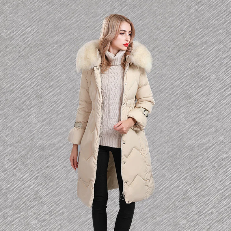 OMCHION Chaqueta Mujer Роскошная зимняя куртка с капюшоном из меха енота женское