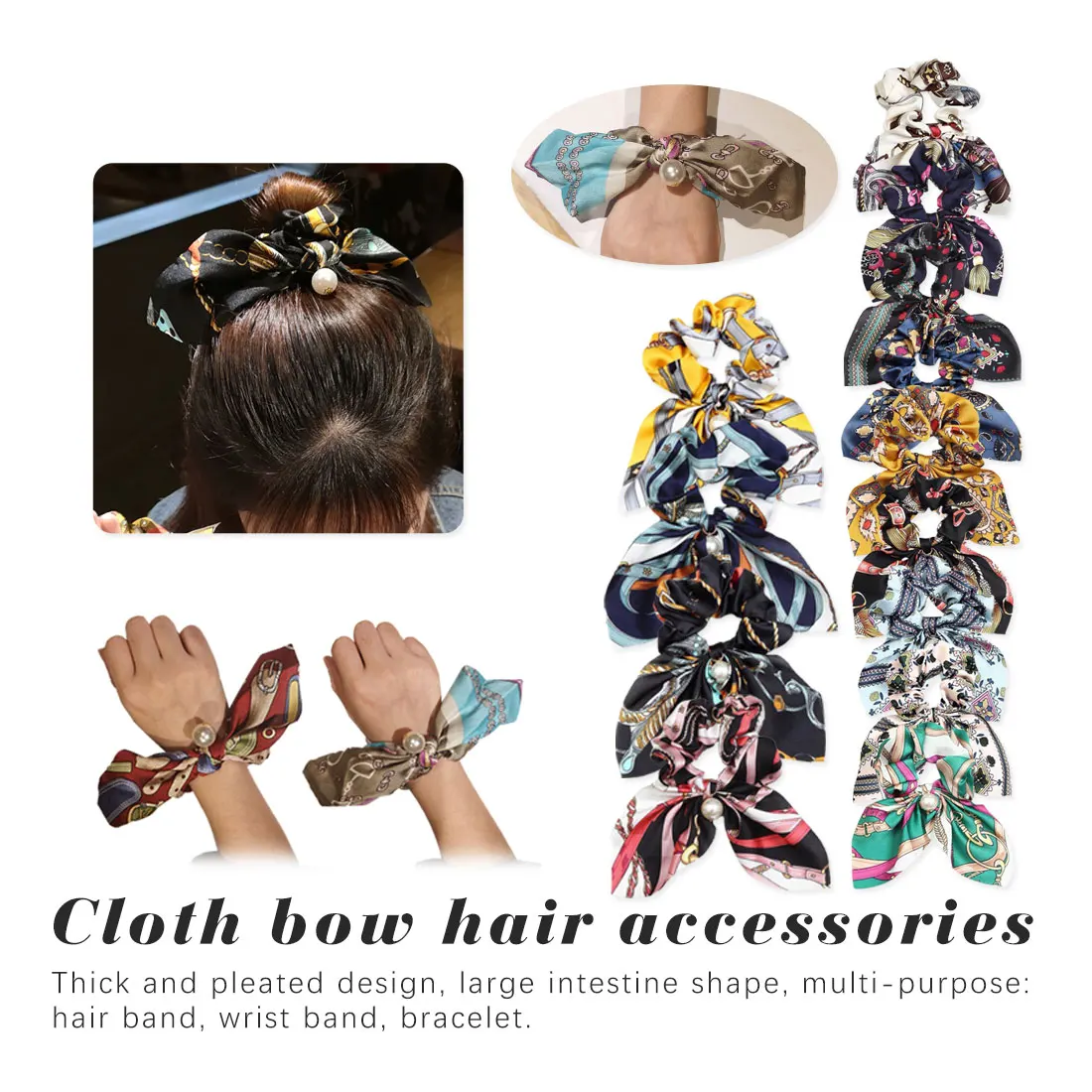

Flower Exquisite Beautiful Print Seaside Gifts Hair Rope Adjustable Pearl 15 Colors Valentines Gift Elastic 1PC Unique Bowknot