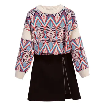 

Pullover Sweater & Black Zip Skirt Suit Lady New Outfit Sweaters Brief Knitwear Two-Piece Clothing Set Women Outfit Leisure