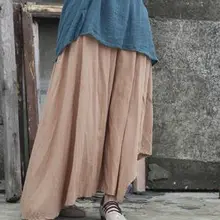 Новые женские хлопковые и льняные смешивается нерегулярные сплошной цвет юбки S157