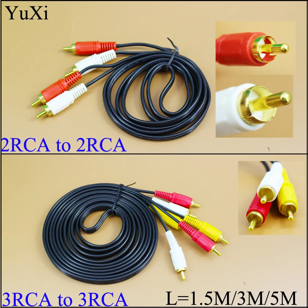 

YuXi 3 RCA to 3 RCA /2 RCA to 2RCA cable Male Plug Adapter Audio Converter Video AV Cabo Wire Cord length=1.5m/3m/5m