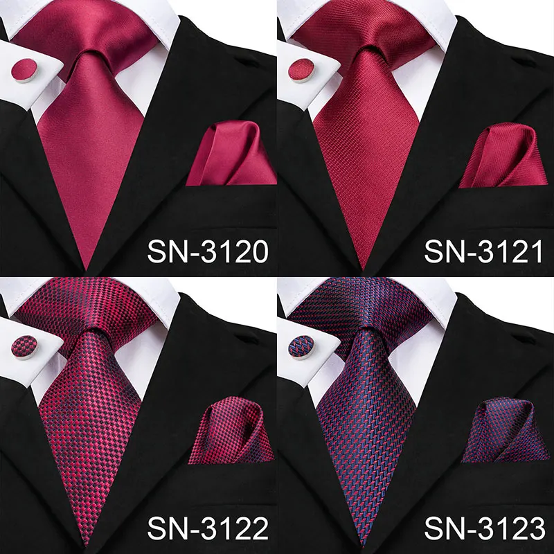 Plaid Tie Hanky Cufflinks Sets Men's 100% Silk Ties For Men Formal Wedding Party Groom
