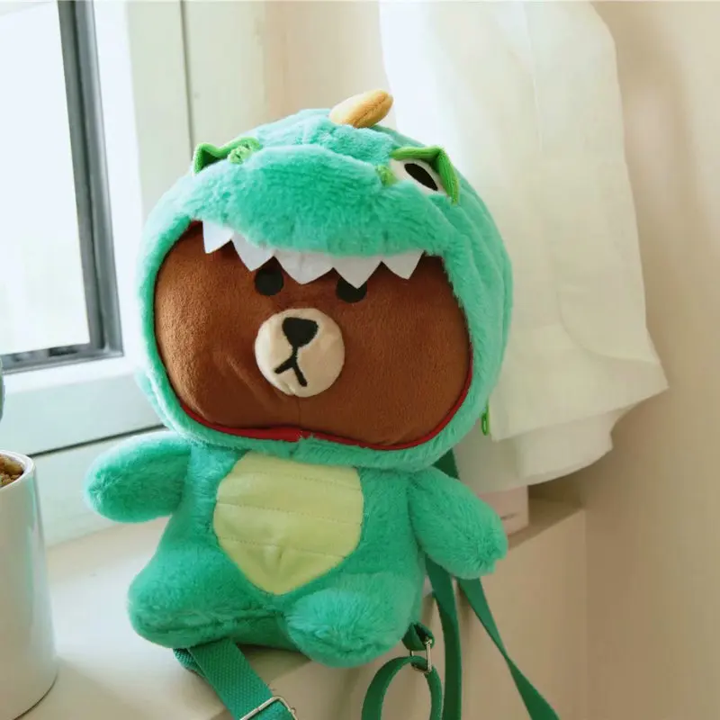 1pc plush dinosaur dressing Brown bear backpack cartoon Korea animal totor & pink Pig birthday gift toys for children/kids