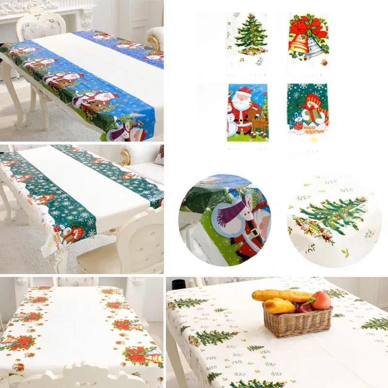 

Popular New 110x180cm PVC Christmas Tablecloth New Year Household Party Christmas Decorations for Home Embroidery Table Covers