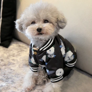 

Floral Cute Dog Costumes Pink Black Pet Winter Coat Down Jackets Warm Overalls Wear For Puppies Animals Yorkshire Terrier Goods