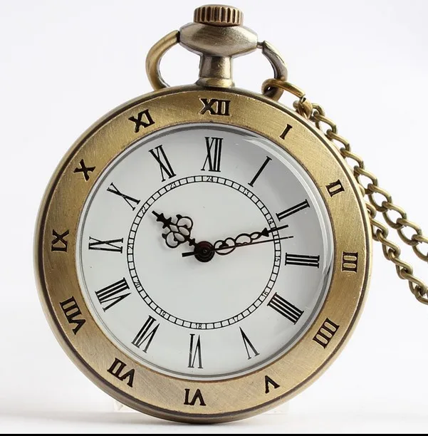 2019 New Roman numerals Dual display Fashion quartz Bronze antiques men and woman Necklace pocket watch