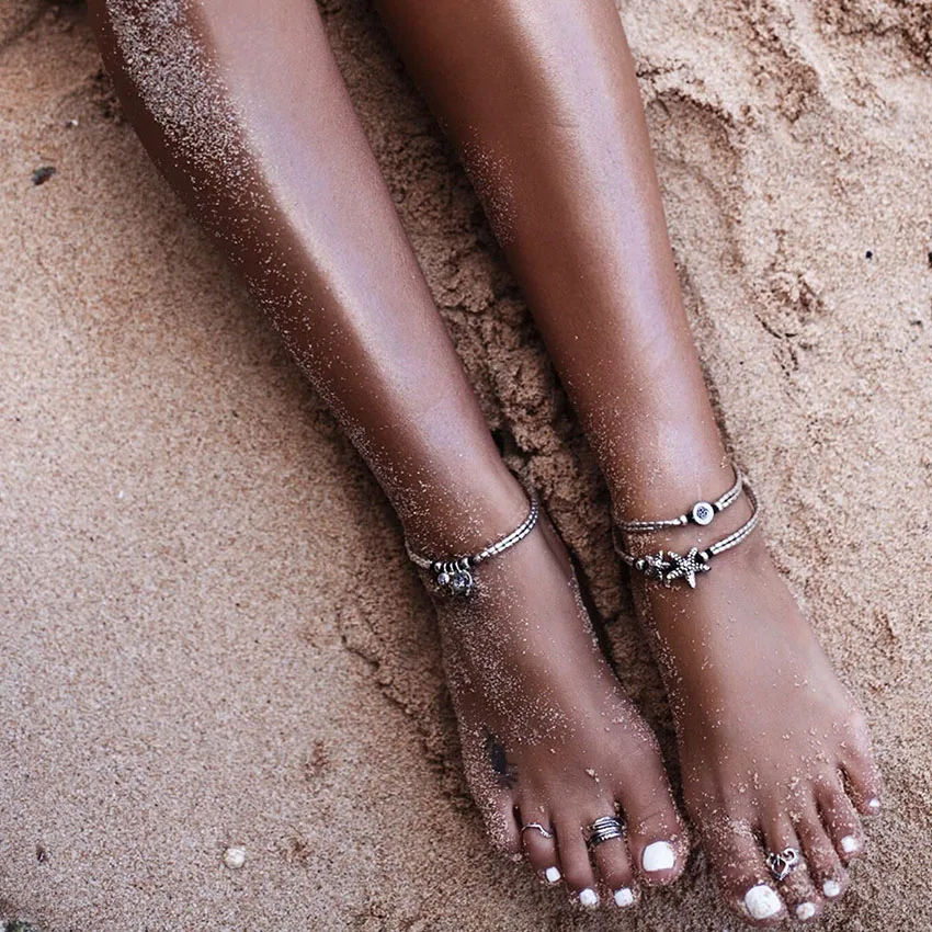 Женский браслет в стиле бохо ретро с морскими звездами|silver foot chain|women ankle braceletankle