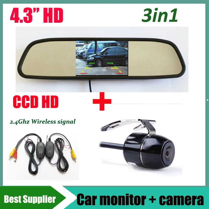 

Auto Parking Assistance System 3 in 1 HD 4.3'' Digital car Mirror Monitor + Universal ccd hd wireless Car Rear view Camera