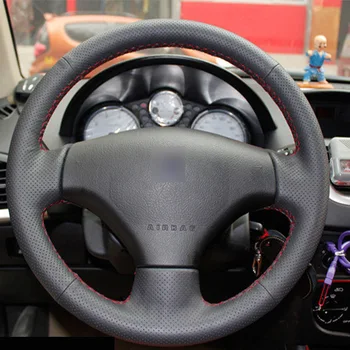 

Puou Black Leather Hand-stitched Car Steering Wheel Cover for Peugeot 206 207 Citroen C2 Free shipping