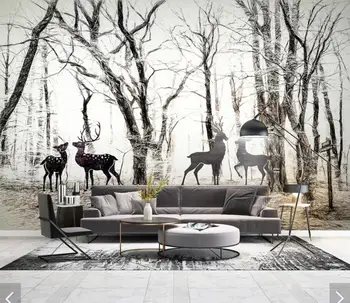 

Hand Painted ELK Forest Wallpaper Mural for Bedroom Sofa TV Background Wall Covering 3d Photo Wall Paper Nordic Nature Murals