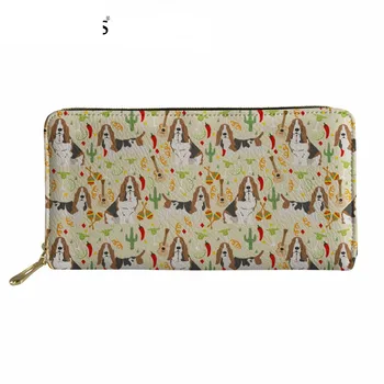 

Fashion Woman Man Long PU Leather Wallet Cute Dog Basset Hound Print Large Zipper Purse Brand Design Clutch Card Bag Murse Sumka