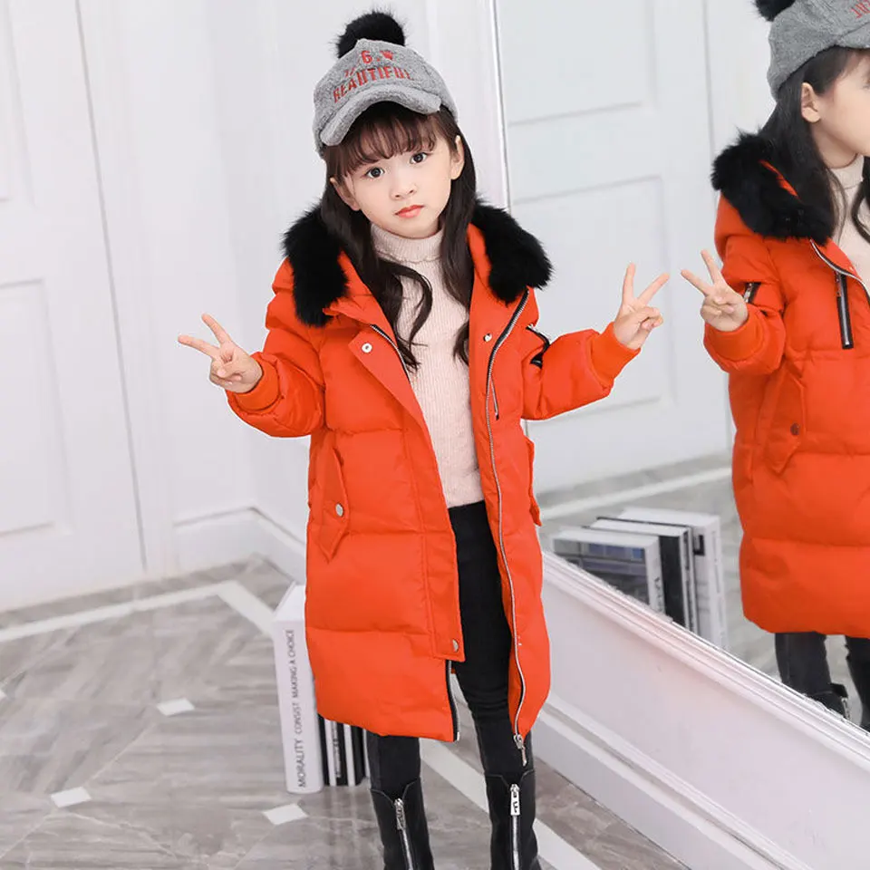 

Fashion Girls Down Jackets age 10 12 14 16 years Big Real Fur Hooded Long Parkas Thicken Teenage Girl Kids Winter Outerwear