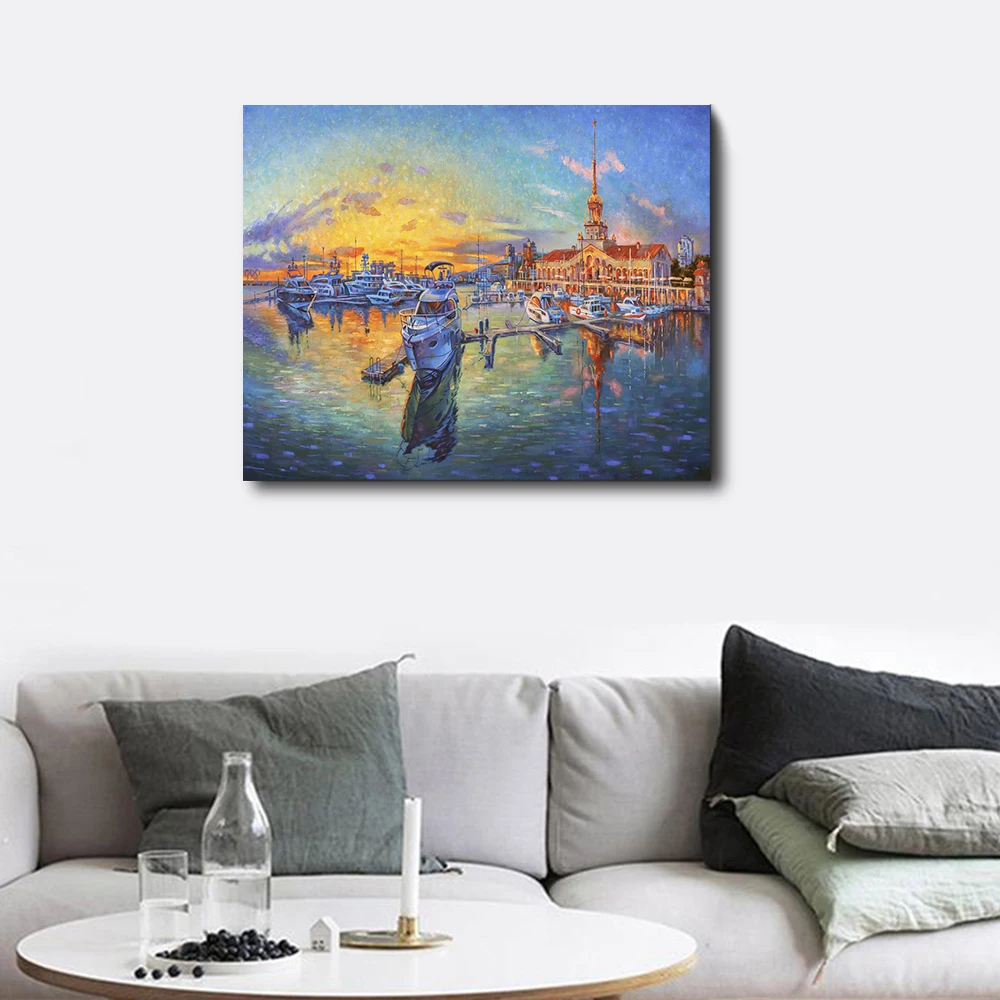 

Laeacco Boat House Water Nordic Painting in Canvas Wall Art Outside Posters and Prints Living Room Bedroom Home Decor No Frame