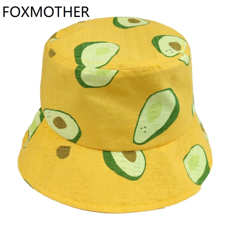 

FOXMOTHER New Fashion White Yellow Color Avocado Bucket Caps Fisherman Hats Women 2019