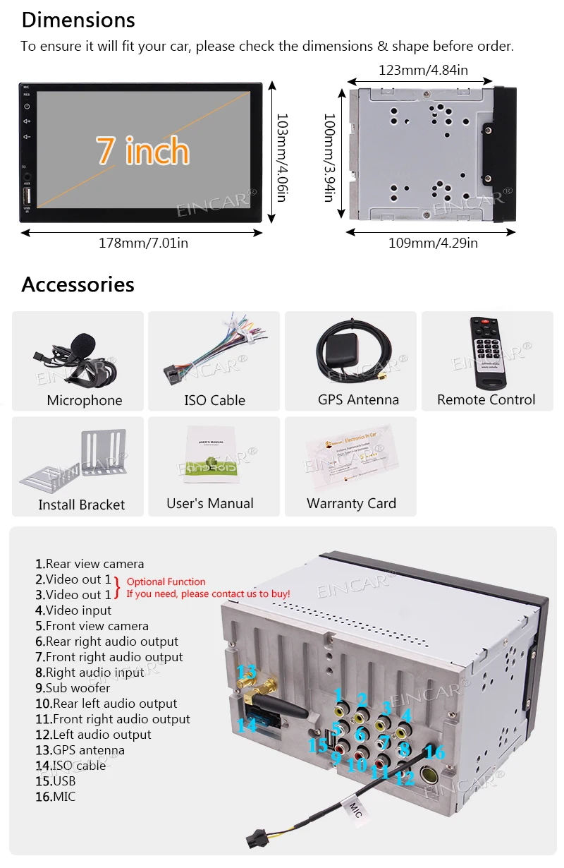 Sale Eincar Double Din Android 6.0 Car Stereo GPS Navigation Auto Radio 7 Inch Touch Screen Head Unit Quad Core car audio bluetooth 5