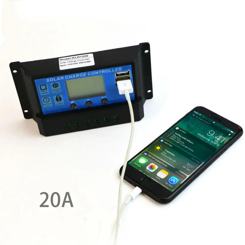 ALLPOWERS солнечная панель инвертор 20A 12V 24V регулятор с ЖК дисплеем Улучшенный чип