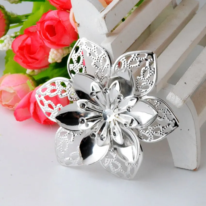 

Free shipping Retail 10Pcs Silver Tone Filigree Flower Embellishments Connectors Crafts Gift Decoration DIY Finding 63x63mm