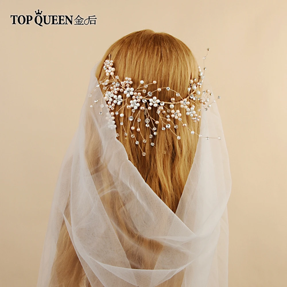 

TOPQUEEN HP228 Boho refreshing Wedding Accessories Crown with Original For Bride Headdress Pure Fresh Contracted Wedding Dress