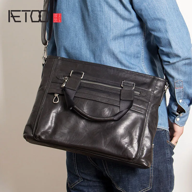 

AETOO Men's handbags, head-layer psoriasis men's one-shoulder slanted bags, leather horizontal computer bags, briefcases