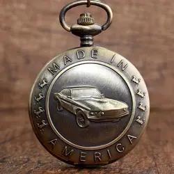 Винтаж автомобиля изготовлен в американских карманные часы ретро Бронзовый Кварц Fob часы с цепочкой кулон Цепочки и ожерелья Для женщин