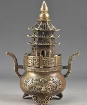 

YM 306 Brass Buddha Exorcism Handwork Old Hammered Pagoda Totem Incense Burner