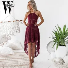 WYHHCJ 2018 vestidos fora do ombro vestido de verão sem mangas rendas patchwork anomalia mulheres vestido de cintura alta vestidos de festa halter
