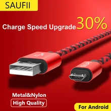 Micro USB Cable SAUFII nylon Flat USB Data Sync wire capa 5V 2A Quick Charge For