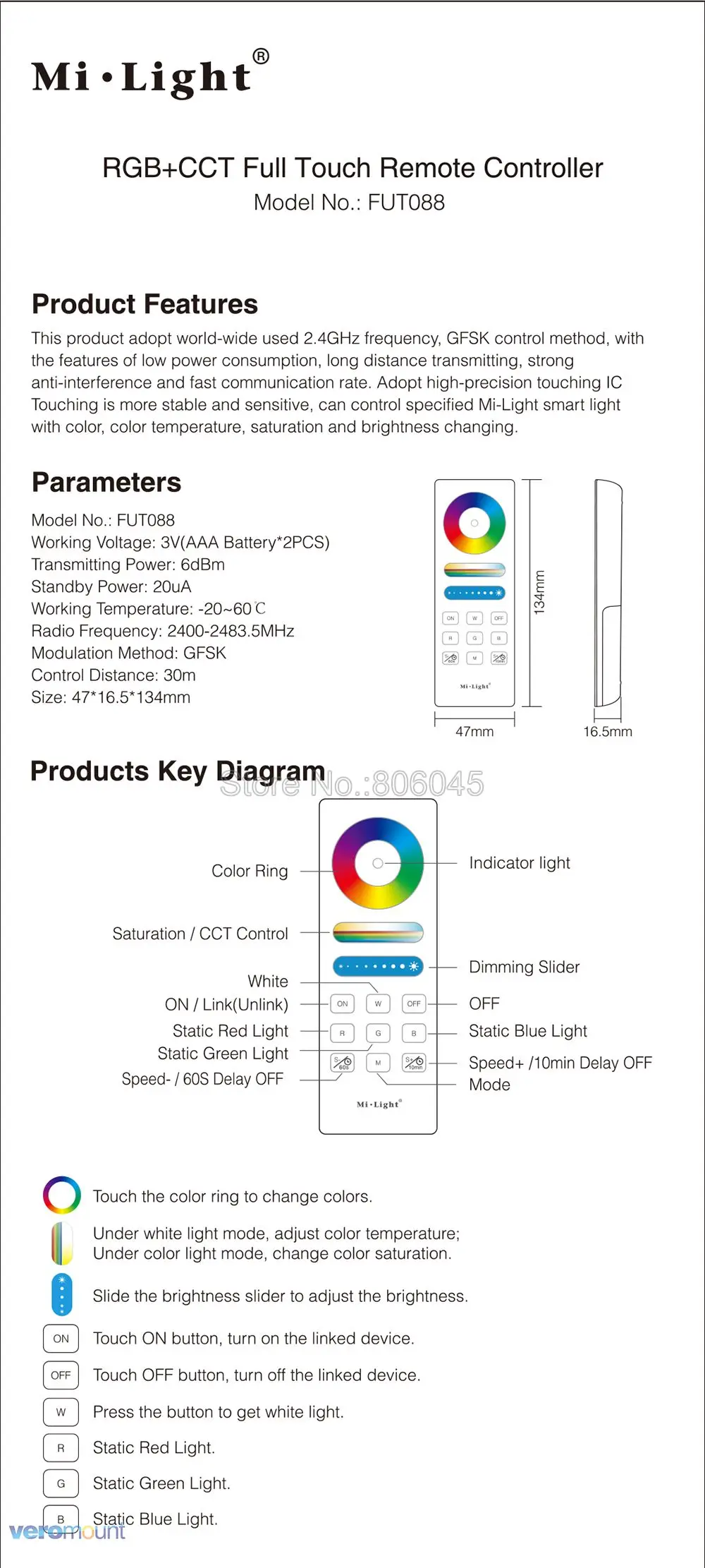 Mi. Light 2,4G RF полноцветный RGB+ пульт удаленного управления, CCT контроллер FUT088 с функцией синхронизации для контроллер регулятора milight RGB+ CCT RGB RGBW светодиодный контроллер