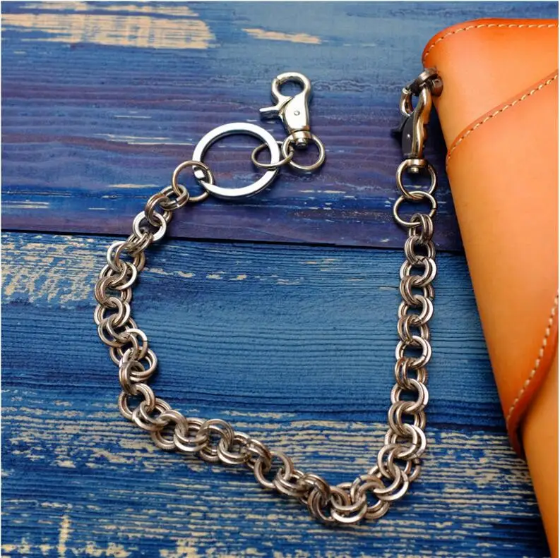 

30cm Long Metal Wallet Belt Chain Rock Punk Trousers Hipster Pant Jean Keychain Silver Ring Clip Keyring Men's HipHop Jewelry