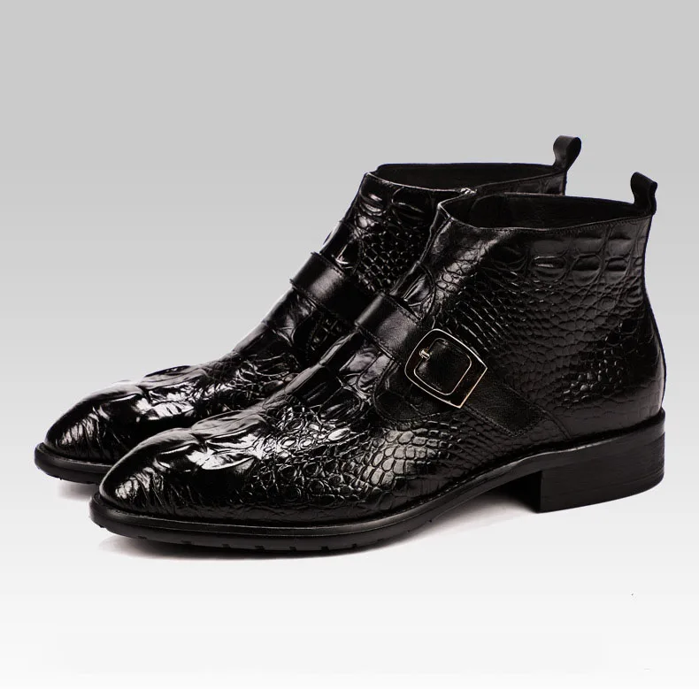 QYFCIOUFU/роскошные мужские дизайнерские ботинки; Мужская обувь; итальянская обувь из натуральной кожи высокого качества; коровья кожа; с застежкой; с узором «крокодиловая кожа»; ботильоны
