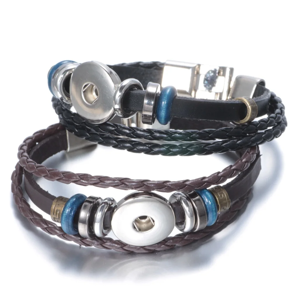Hot Wholesale 20pcs/lot Genuine Snap Bracelet Leather Rope Fit DIY 18mm Button Jewelry SZ0057 | Украшения и аксессуары