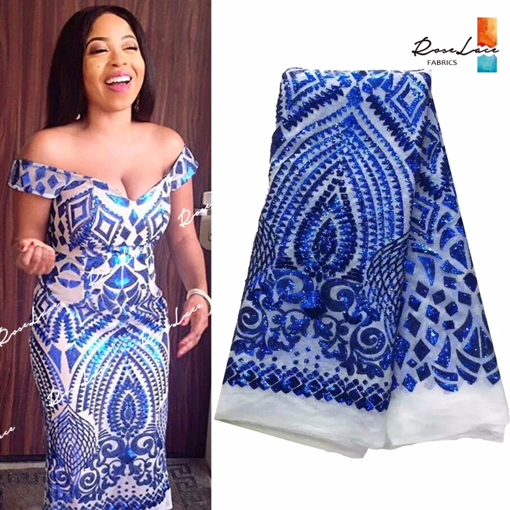 

Royal Blue Sequins Lace India Women Party Evening Dress Tissu Material Sequined Embrodiered African Mesh Tulle Swiss Voile Lace