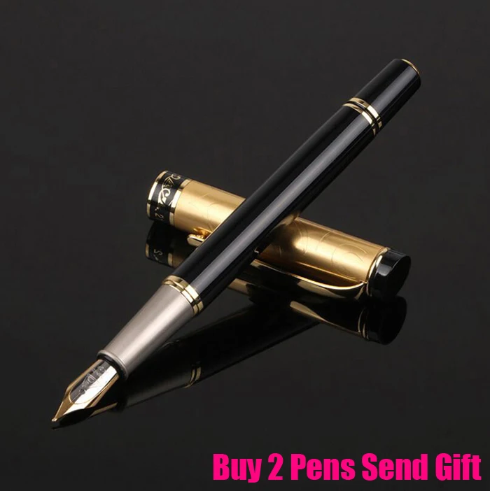 Новое поступление, брендовая металлическая авторучка для офиса, руководителя, быстрое письмо, подарочная ручка, купить 2 ручки, отправить подарок - Цвет: Black Gold Fountain