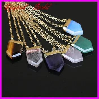 

1Pc Mixed Nature Crystal Gems Double Clasp Pendant Necklace Drusy Quartz Druzy Nature Pendant with Gold Brass Chain