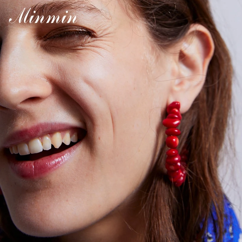 

Minmin Ethnic Beaded Large Hoop Earring for Women 2019 Simple Vintage Korean Round Circle Hoop Earrings Fashion Jewelry MEH1392
