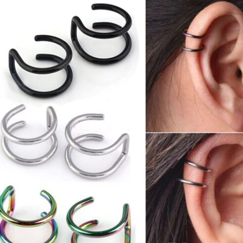 Fake Body Piercing Double Loop Ear Cuff Gold Helix Double Band Fake Ear Cuff