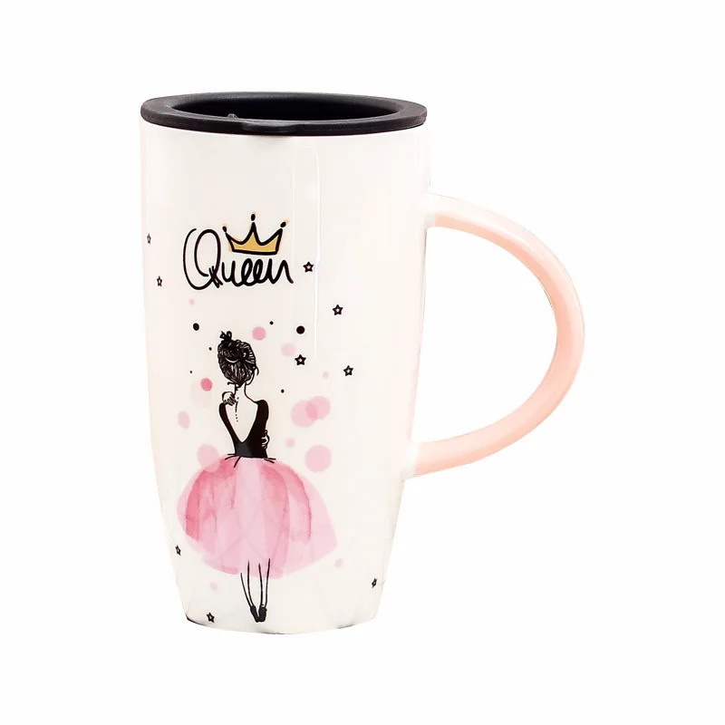 

600ml Unique design beauty pattern Ceramic mug With Lid Drinkware Coffee Tea Cups Novelty Gifts milk cup Large Capacity Mugs