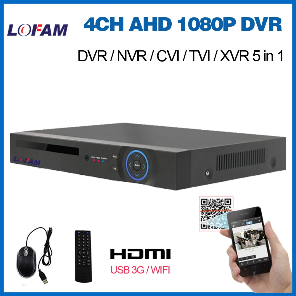 Lofam безопасности DVR 4ch AHD 1080 P система видеонаблюдения DVR NVR ONVIF P2P 4 канала AHD-H 2MP DVR WI-FI H.264 цифровой видеомагнитофон