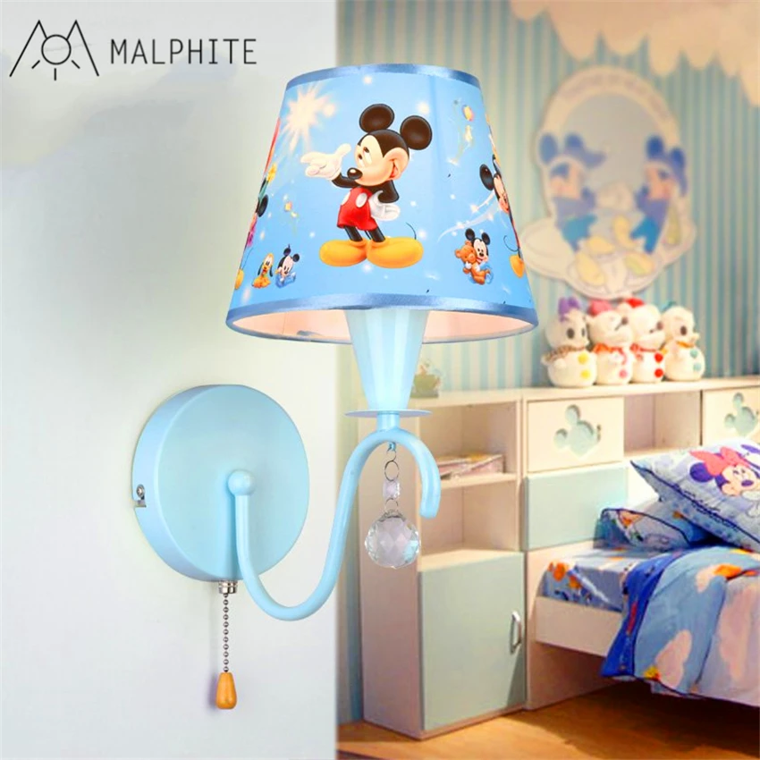 Детский мультяшный настенный светильник Микки Маус, настенный светильник для мальчиков и девочек, синий настенный светильник, Креативный светодиодный мультяшный настенный светильник