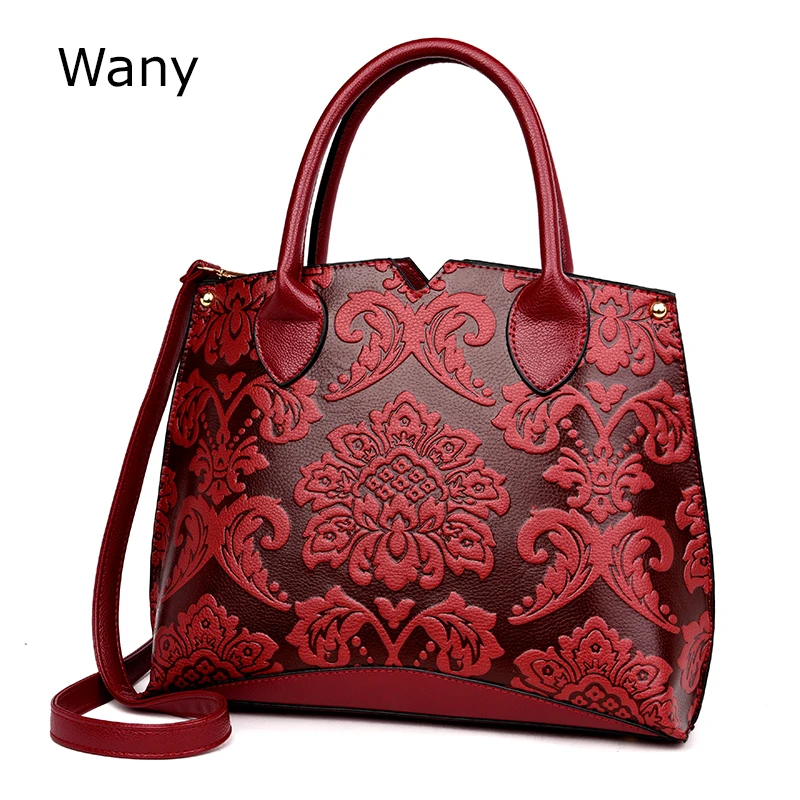 

2019 new Retro Chinese style business Women Handbag Embossed Shoulder Bag Female Big Flower Handbag Bags Floral