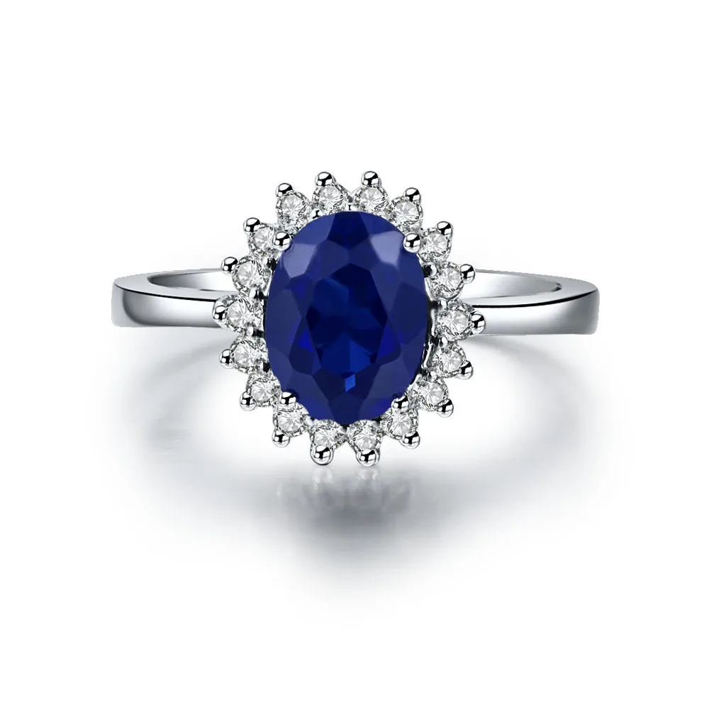 1.5CT Solid 18K White Gold Blue Fine Diamond Engagement Ring For Women Oval Shape High Quality Lovely Wedding Band Ring 2