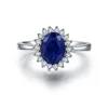 1.5CT Solid 18K White Gold Blue Fine Diamond Engagement Ring For Women Oval Shape High Quality Lovely Wedding Band Ring 2