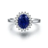 1.5CT Solid 18K White Gold Blue Fine Diamond Engagement Ring For Women Oval Shape High Quality Lovely Wedding Band Ring 2