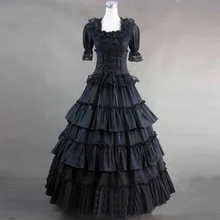 Черный и белый хлопок готический, викторианской эпохи вечерние платья 18 век ретро короткий рукав корт Пышное Бальное платье принцессы для женщин