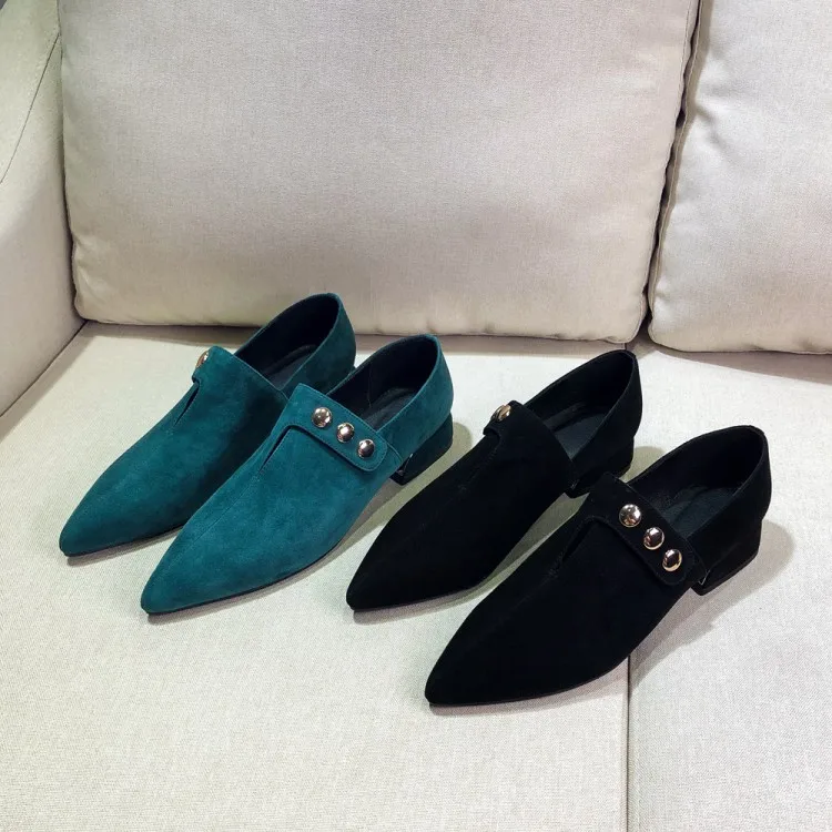 

MLJUESE 2019 women flats Soft Kid Suede pointed toe green color flats shoes spring autumn comfortable casual shoes size 34-40