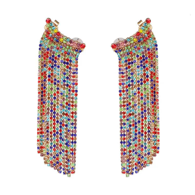 JUJIA Роскошные Разноцветные серьги с кристаллами ювелирные изделия Модные женские свадебные длинные висячие серьги с кисточками для женщин - Окраска металла: 52346-MT
