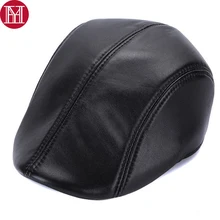 Новые унисекс из натуральной овчины кожаные береты шапки осень зима для мужчин и женщин из натуральной овчины кожаные Кепки из натуральной кожи кепка газетчика