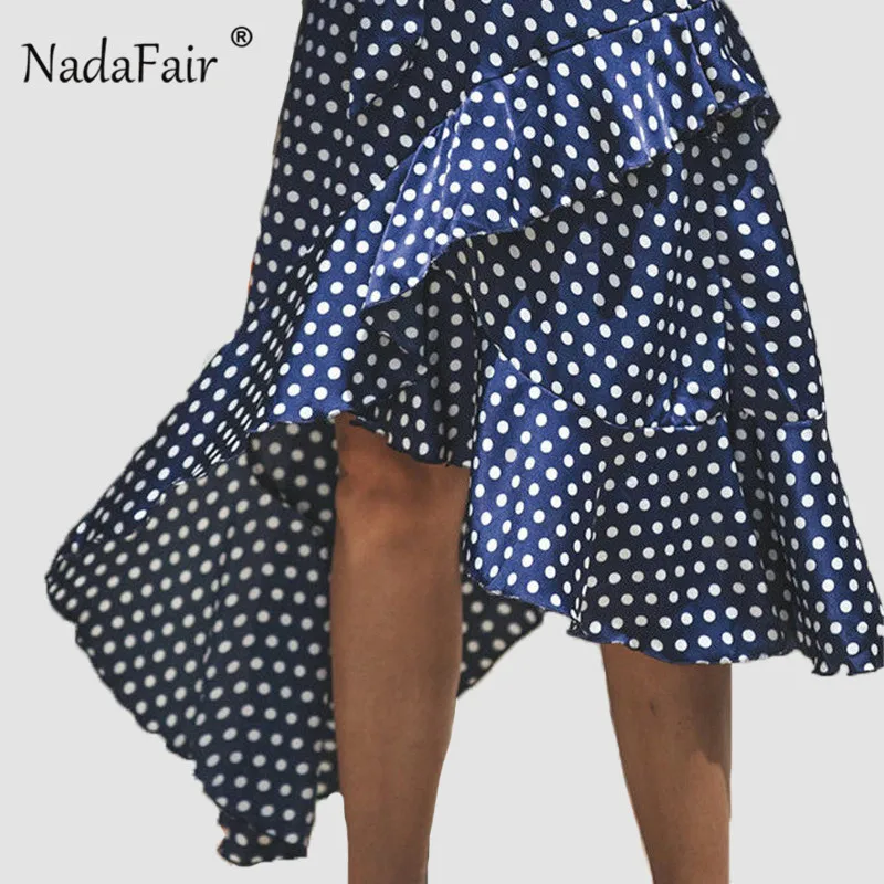 Nadafair plus size sleeveless ruffles polka dot summer dress women boho asymmetrical sash elastic waist sexy midi dress elegant Nadafair plus size sleeveless ruffles polka dot summer dress women boho asymmetrical sash elastic waist sexy midi dress elegant