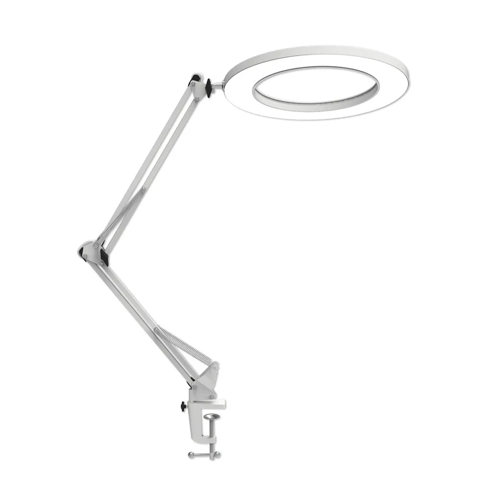 7 W LED Metal oscilación brazo escritorio lámpara con abrazadera LED anillo de luz Stepless atenuación 3 Color temperatura arquitecto redacción lámpara para estudio - 1