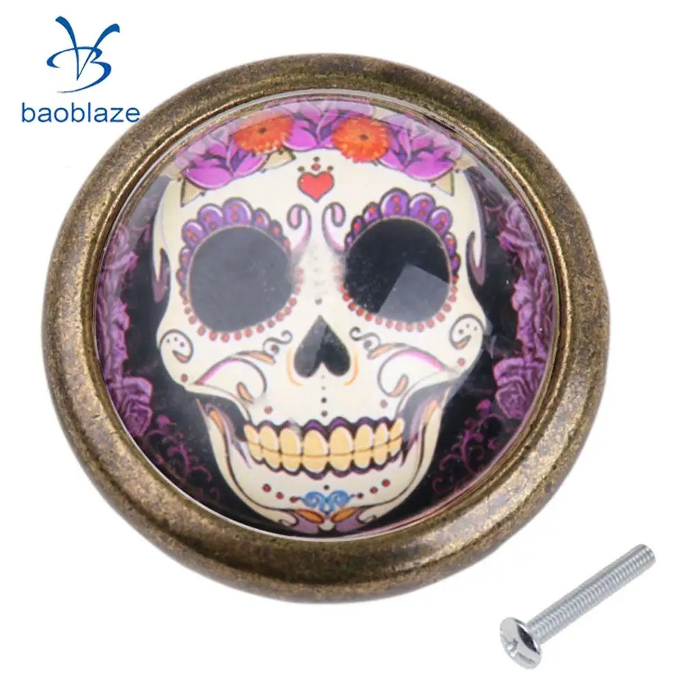 2pcs Vintage Brass Door Cabinet Cupboard Knobs Round Pull Handle Drawer Furniture Hardware - Skull
